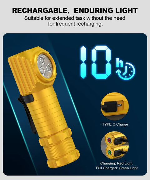 Rechargeable LED Headlamp For Adults With Red Light Hard Hat Compatible showing 180 Degree Tilt and USB-C charge port.