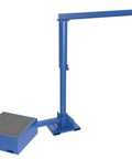 Rock Solid Steel Portable Offset Jib Crane With Concrete Filled Base And Built In Fork Tubes For 10 Ft I Beam Supporting 250 Lb Capacity As A No Fuss Industrial Workhorse In Blue, showcasing the crane's structure and base.