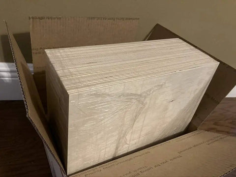 Top Tier Baltic Birch Plywood Sheets, 1/8 Inch Thick, Smooth BB Grade Face, CNC Router And Engraving Ready, Badass Smooth Finish For Handmade Crafts, Bulk Pack Of 20 in open box.