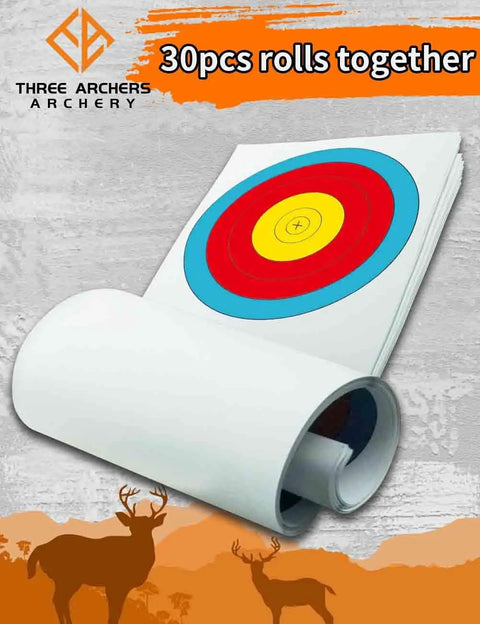 Vertical 3 Spot Archery Targets Pack For Recurve Bows 30 Paper Face Targets rolled stack imagery