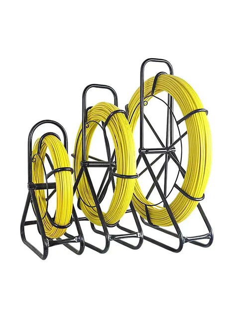 Three sizes of Fiberglass Fish Tape Wire Cable Puller Rod Duct Rodder 6mm 328ft on steel brackets for electrical run