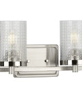 Two Light Clear Patterned Glass Transitional Bath Vanity Light In Brushed Nickel Finish Sleek Lit Modern Open Fixture With Clean Lines For Bathroom Vanity And Hallway