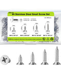 600pcs Short Wood Screws Kit M3 Stainless Steel Assortment with Countersunk Flat Head Design for Cabinet Hinges
