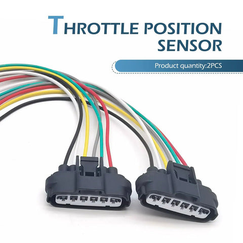 2 Pack Throttle Body Pigtail 6 Pin Plug And Play Throttle Position Sensor Repair Connector Waterproof And Heat Resistant Vehicle Harness Plug Connector Compatible With 9098011858 Black, showing two black connectors with colored wires