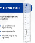 Crystal Clear Acrylic Ruler 6 Inch Beveled Edge With Easy To Read Markings and transparent design for page viewing