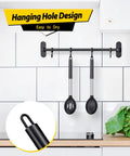 Two Pack Large Silicone Cooking Spoons Nonstick Basting Utensils Heat Resistant For Mixing Serving Draining And Stirring BPA Free Safe Non Scratch Go To Kitchen Tools For Nonstick Pans Built To Last And Easy To Clean hanging on black rack