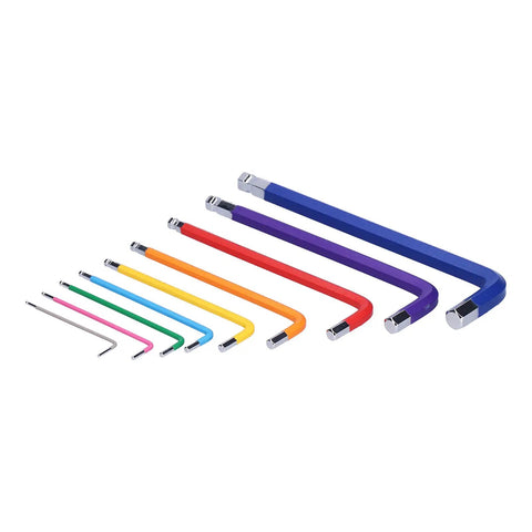 Top Tier 9 Piece Chrome Vanadium Hex Key Wrench Set with Textured Non Slip Grip For Tough Maintenance, Assembly Jobs At Home or Garage, Ball Flat Ends, Color Coded L Keys To Tackle Any Bolt, color coded hex keys
