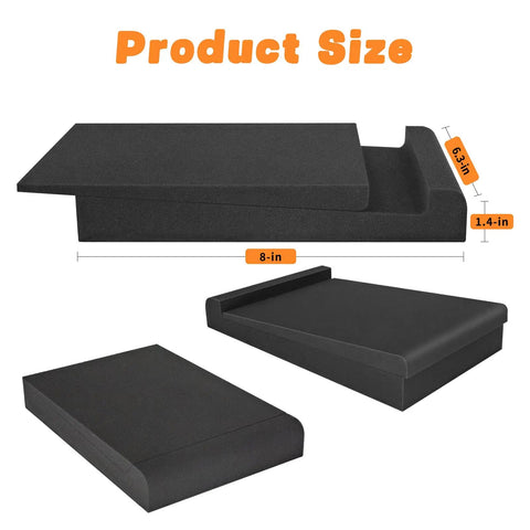 Two Pack Studio Monitor Isolation Pads for 3 to 5 Inch Speakers, High Density Foam Vibration Dampening, size display 8x6.3x1.4 in