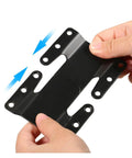 Hands holding a black steel Universal Sectional Couch Connector, sturdy sofa stabilizer clip for quick install.