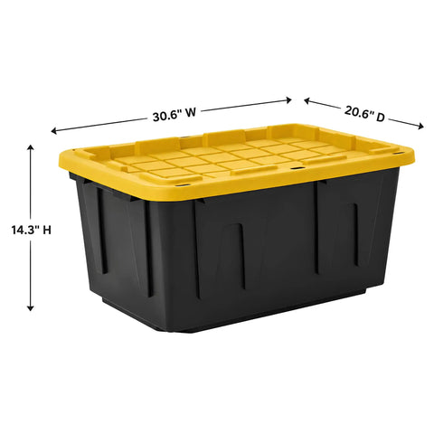 Heavy Duty Storage Totes With Secure Snap Fit Lids, 27 Gallon Stackable Plastic Bins For Garage Setup And Moving Day Hustle, Durable Polypropylene Containers built tough to handle any load.