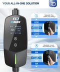 Level 2 Portable EV Charger With 32A 7.68kW Output 25Ft Cable Plug And Play App Control Delay Timer Adjustable Current display
