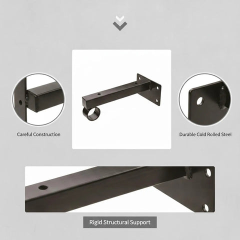 Heavy Duty Wall Mount Shelf Bracket With Ring For Pipe Or Wood Shelving, Black Finish, showing steel construction details