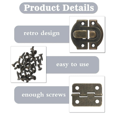 Retro Antique Bronze Small Box Hinges Kit For Wooden Boxes And Jewelry Boxes With Latches And Screws product details image