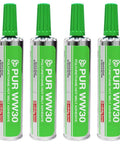 Four green cartridges of Wood To Wood PUR WW30 Polyurethane Hot Melt Adhesive Pack Of 4 Cartridges For Fast Wood Bonding Ultra Strong Hold