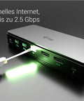 Thunderbolt 4 Docking Station Delivers Smooth Dual 4K 8K Display Setup with LAN port and USB connectors shown.
