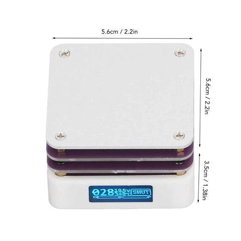 65W 20V SMD Preheating Soldering Station with OLED display, compact 56x56x35mm hot plate for PCB rework, top view