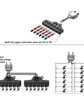 Slick One To Six LED Strip Light Connector Block With No Sweat Wire Splitter for Low Voltage Power Distribution, detailed diagram.