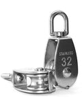 4Pcs M32 Single Pulley Block, Creatiee-Pro Heavy Duty 304 Stainless Steel Pulley Roller Crane Swivel Hook, fixed pulley front view