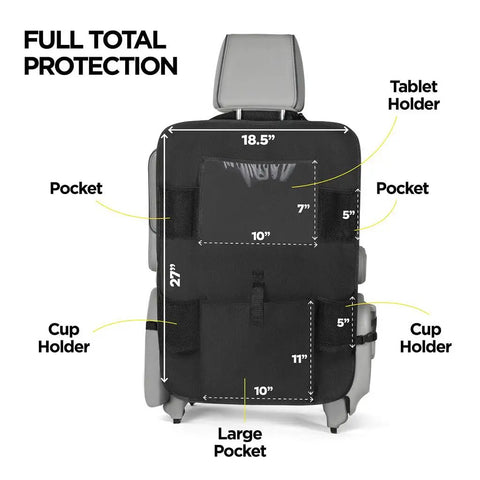 Back Seat Cover For Kids With 6 Pocket Organizer And Two Pack Kick Mats XL Backseat Protector With Tablet Holder detailed view