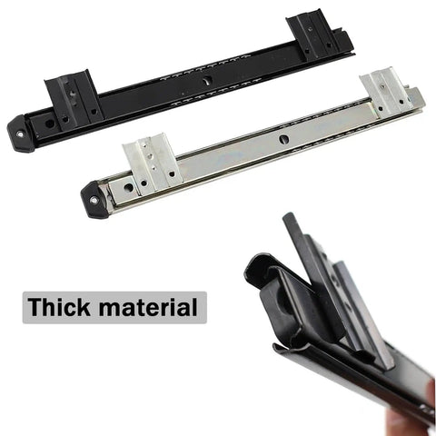 Heavy Duty 14 Drawer Runners Steel Keyboard Tray Slides Ball Bearings Smooth Silent Operation Under Desk Adds Rust Proof Material Service Life Boosts Efficiency Level Up Your Workspace Vibe black and silver 14-inch steel keyboard tray slides