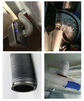 4-Inch ABS Duct Connector Kit used for HVAC ducts, showing black plastic flange and silver ducting, 4 pack, easy install for ventilation.