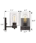 2 Pack Oil Rubbed Bronze Wall Lights With Clear Seeded Glass Mid Century Modern Vibe Interior Wall Sconces, dimensions shown.
