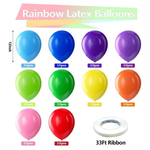 Lit Assorted Rainbow Latex Balloons 100 Pack 12 Inch Round Helium Balloons For Birthday Parties Bridal Showers Weddings