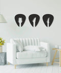 Set Of 3 Black Guitar Silhouette Wall Art On Engineered Wood 11x40 Inch Modern Wall Decor displayed above a white sofa in living room