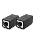 2 Pack Gigabit RJ45 In-Line Ethernet Couplers Female To Female Extender Adapters For Cat5e To Cat8 Cabling Plug And Play Nickel Plated Contacts Black Cables