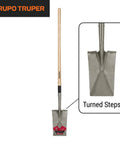 Turned Steps Garden Spade With 48 Inch Hardwood Handle And 14 Gauge Blade for deep digs, visible turned steps