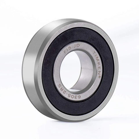 Close-up of one 6305-2RS deep groove ball bearing with double rubber seals, showing 25x62x17mm dimensions for Two Pack 6305-2RS