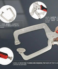 Heavy Duty 15 Inch C Clamp Locking Pliers With 360 Degree Swivel Pads And Six Inch Deep Throat For Woodworking Welding And Pocket Hole Joinery 2 Piece Set in hand, showing fine-tuning mechanism.
