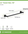 Dia 4-Piece Wall Mounted Bathroom Hardware Set In Matte Black With Towel Bar, dimensions shown