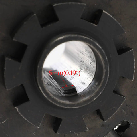 Close-up of 5mm notch in Heavy Duty 10T Centrifugal Clutch for 212cc Predator Engines and GC160 mods.