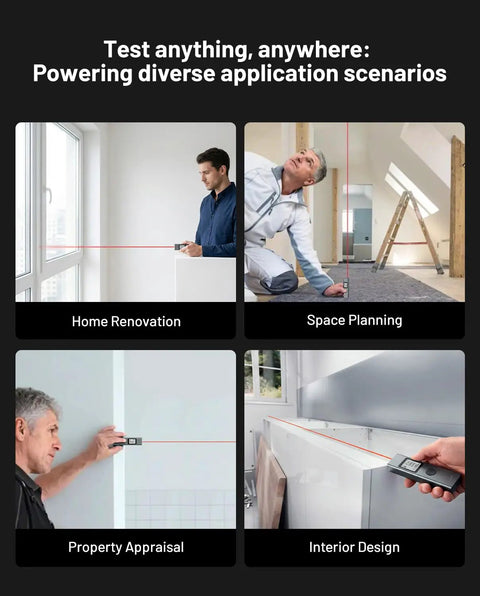 Compact Rechargeable Digital Laser Distance Meter With Backlit Display Delivers Quick 0.2 Second Measurements And Pinpoint One Sixteenth Inch Accuracy Up To 131 Feet One Button Operation Pocket Friendly Dope Tool used for home renovation and interior design