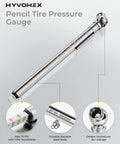 Pencil tire pressure gauge, stainless steel body, 2-pack with valve caps