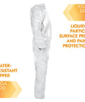 Side view of Liquid And Particle Protection Coveralls Zip Front 2XL White With Elastic Wrists And Ankles Microporous Film Laminate
