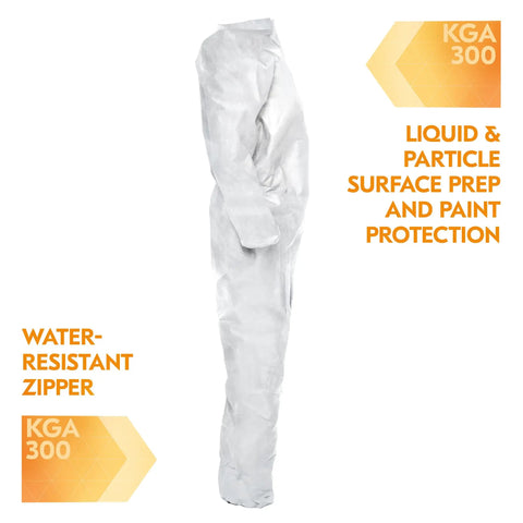 Side view of Liquid And Particle Protection Coveralls Zip Front 2XL White With Elastic Wrists And Ankles Microporous Film Laminate