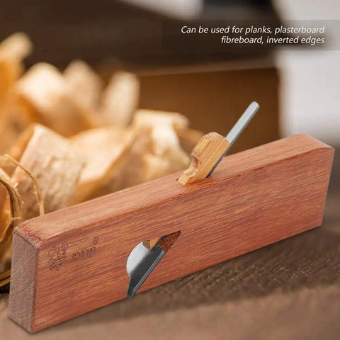 Premium Professional Grade Single Pull Hand Planer on a wooden surface with shavings, tool steel iron blade, hardwood frame.
