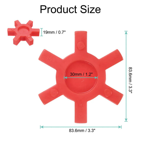 Four Pack L110 Jaw Coupling Inserts Red Urethane Flexible Solid Type Center Inserts For L Jaw Couplings, 30 Mm ID, 83.6 Mm OD, Durable Vibration Dampening Replacement For Precision Machinery; size diagram with 30mm ID and 83.6mm OD