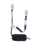 Heavy Duty Fifty Foot Vertical Lifeline Assembly With Rock Solid Alloy Steel Rope Grab And Shock Absorbing Lanyard For Roofer Fall Arrest Safety Kit Fully Osha Approved. Features dual hooks and durable braided rope.
