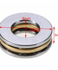 Close-up of Four Pack Mini Thrust Ball Bearings For 3D Printers 4x10x4mm, bearing steel, brass cage, showing 8mm inner diameter