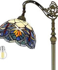 Tiffany Style Blue Lotus Flower Stained Glass Floor Lamp With Arched Gooseneck 64 Inch Tall 12 Inch Shade S220 Series