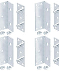 Premium Sturdy Solid 4 Sets No Mortise Bed Rail Brackets for Wood Bed Frame Hardware Fixing Low Carbon Steel Electro Galvanized Blue Finish with M8 Bolts and Screws Diy Friendly Built to Last, showing hardware set.