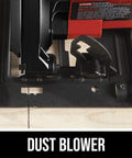 Heavy Hitter 13 Amp 7 1/4 Inch Corded Circular Saw In Bright Red showing the dust blower feature for clean cuts.