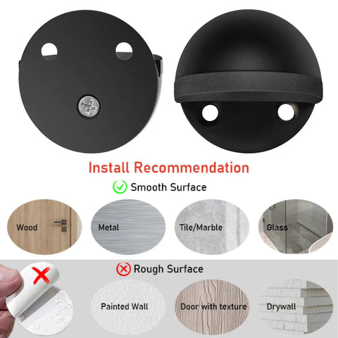 No Fuss Floor Door Stops Adhesive Backed Stainless Steel Black Wall Protectors Rubber Bumper installation guide image.