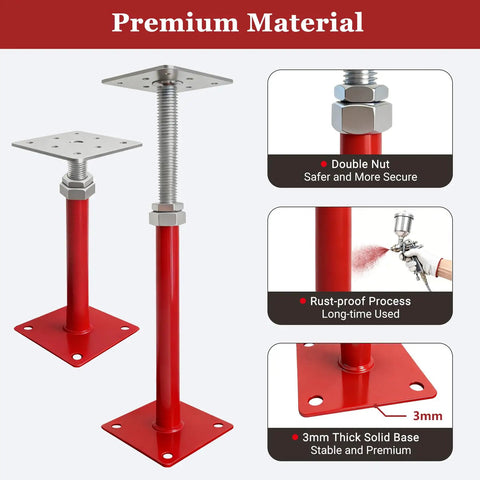 Heavy Duty 4 Pack House Floor Jacks For Leveling 11 To 16 Inch Height Adjustable Screw Jacks shown with double nuts and solid base.
