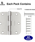 Super Handy 42 Pack Of Brushed Nickel Interior Door Hinges Measuring 3.5 Inches With Rounded Corners Made From Solid Flat Iron And Including Loads Of Screws For Quick And Simple Home Installations, hinge and screws close-up