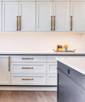 Antique Brass Cabinet Pulls 3-3/4 Inch 96mm 10 Pack Solid Zinc Alloy Heavy Duty Round Cabinet Pulls installed on white cabinets