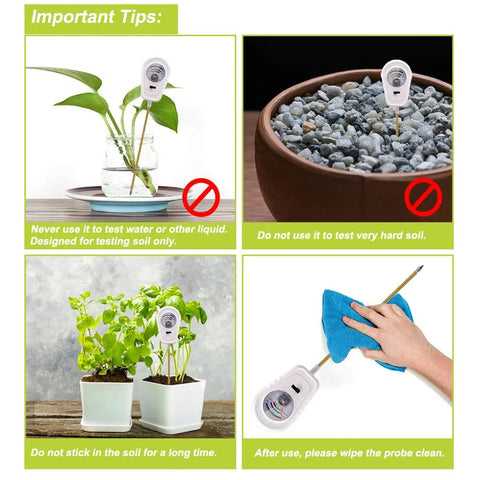All In One 3 In 1 Soil Test Kit for Moisture, PH and Fertility in use with important tips for effective garden testing.